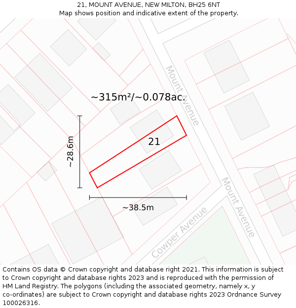 21, MOUNT AVENUE, NEW MILTON, BH25 6NT: Plot and title map