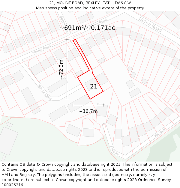 21, MOUNT ROAD, BEXLEYHEATH, DA6 8JW: Plot and title map