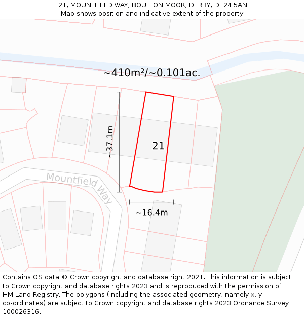 21, MOUNTFIELD WAY, BOULTON MOOR, DERBY, DE24 5AN: Plot and title map