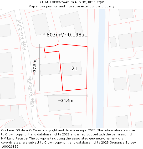 21, MULBERRY WAY, SPALDING, PE11 2QW: Plot and title map