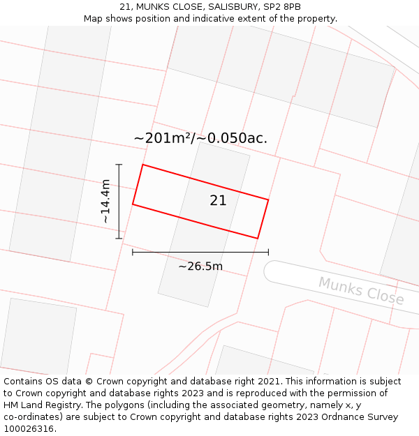 21, MUNKS CLOSE, SALISBURY, SP2 8PB: Plot and title map