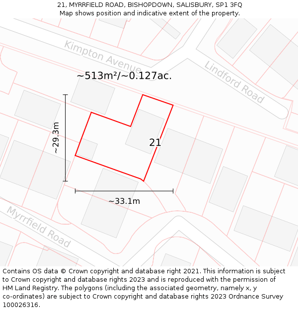 21, MYRRFIELD ROAD, BISHOPDOWN, SALISBURY, SP1 3FQ: Plot and title map