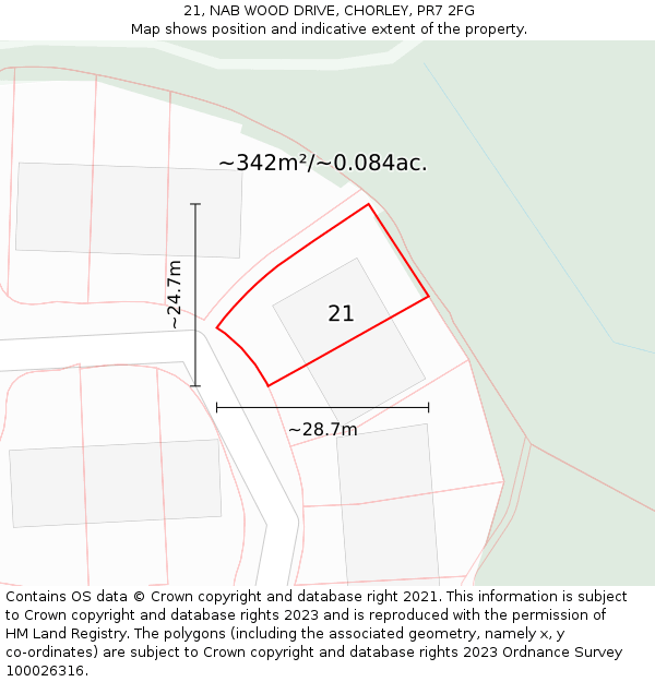 21, NAB WOOD DRIVE, CHORLEY, PR7 2FG: Plot and title map