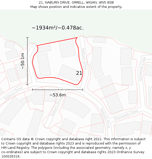 21, NABURN DRIVE, ORRELL, WIGAN, WN5 8SB: Plot and title map