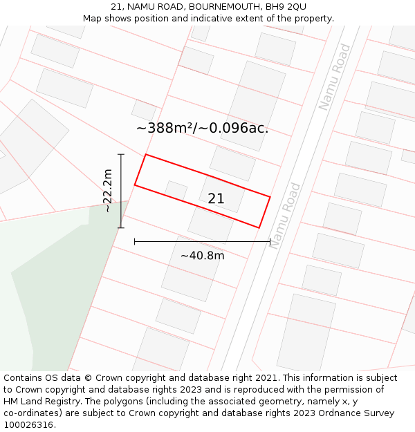 21, NAMU ROAD, BOURNEMOUTH, BH9 2QU: Plot and title map