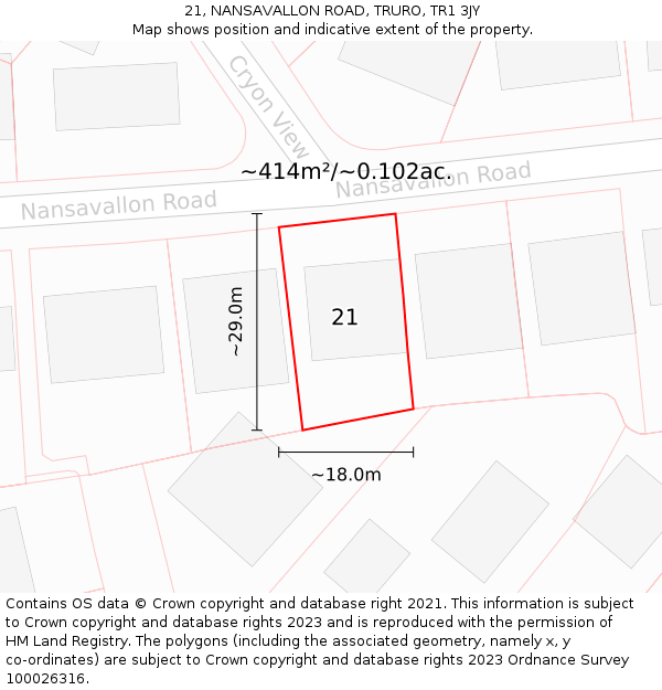 21, NANSAVALLON ROAD, TRURO, TR1 3JY: Plot and title map
