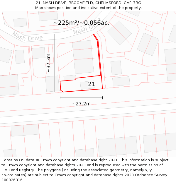21, NASH DRIVE, BROOMFIELD, CHELMSFORD, CM1 7BG: Plot and title map