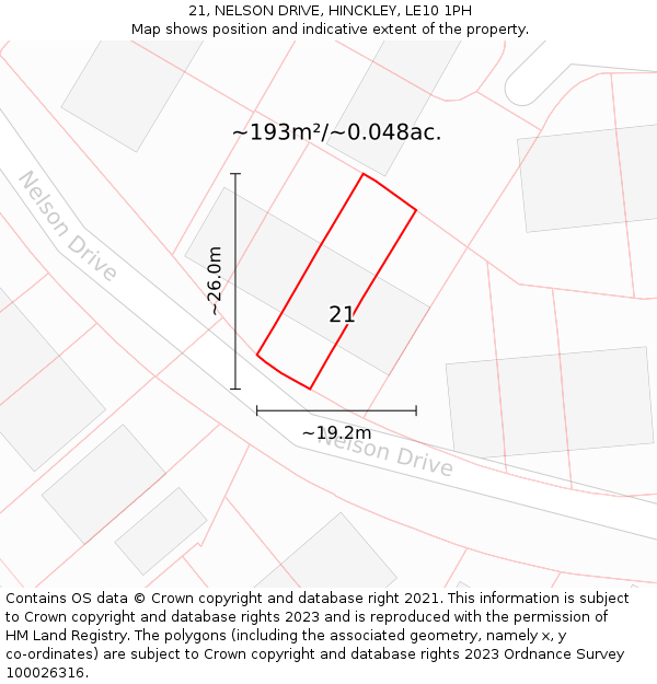 21, NELSON DRIVE, HINCKLEY, LE10 1PH: Plot and title map