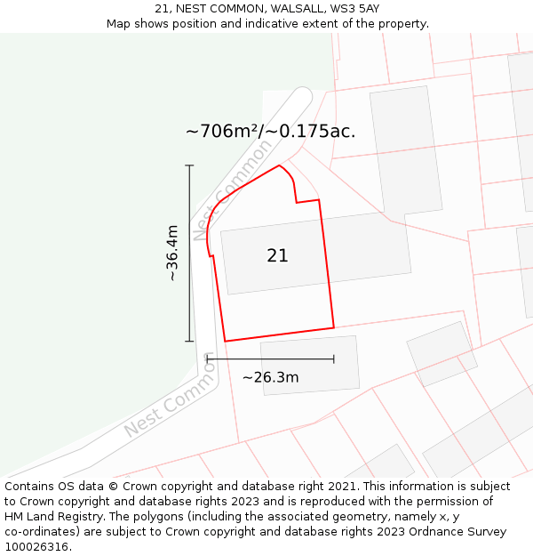 21, NEST COMMON, WALSALL, WS3 5AY: Plot and title map