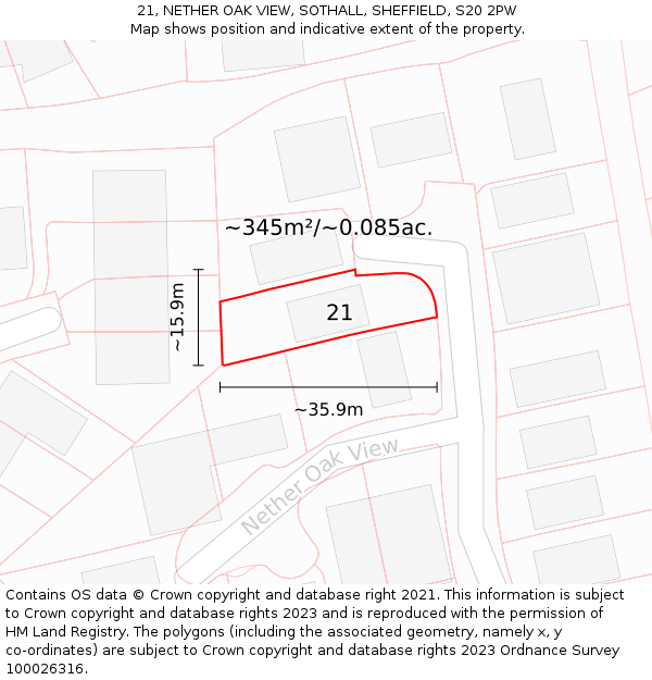 21, NETHER OAK VIEW, SOTHALL, SHEFFIELD, S20 2PW: Plot and title map