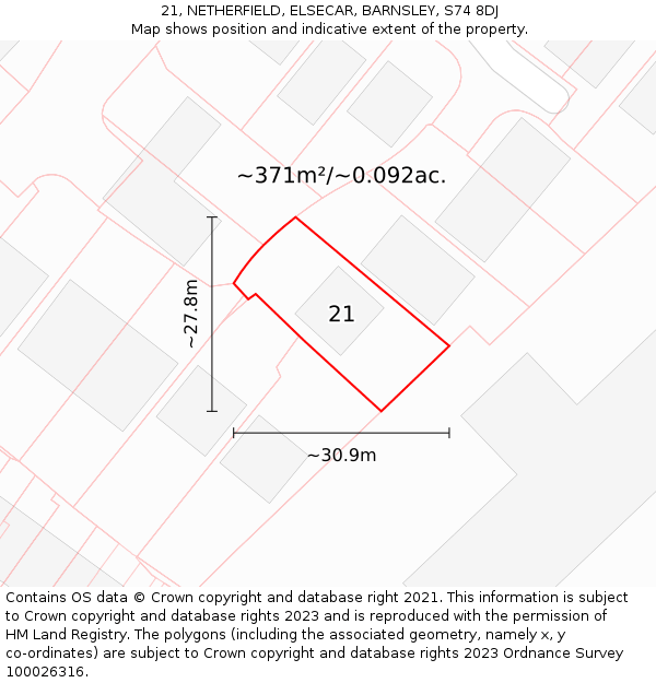 21, NETHERFIELD, ELSECAR, BARNSLEY, S74 8DJ: Plot and title map