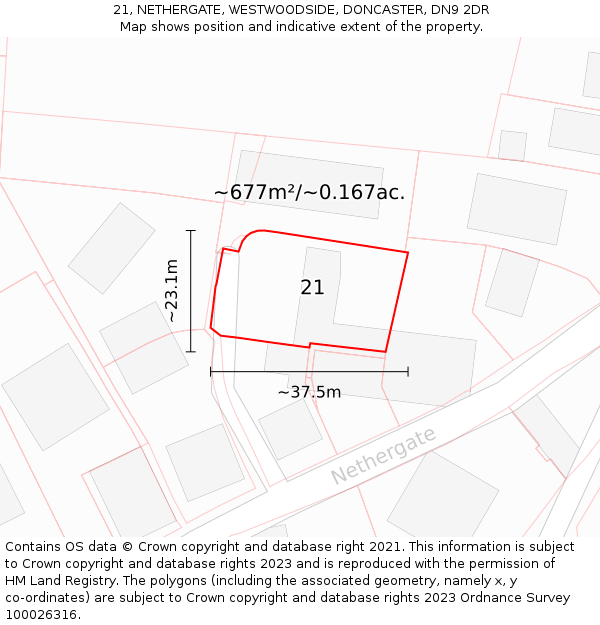 21, NETHERGATE, WESTWOODSIDE, DONCASTER, DN9 2DR: Plot and title map