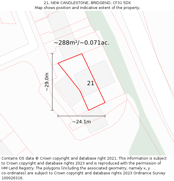 21, NEW CANDLESTONE, BRIDGEND, CF31 5DX: Plot and title map