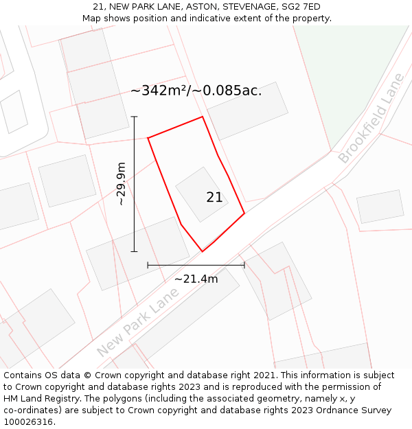 21, NEW PARK LANE, ASTON, STEVENAGE, SG2 7ED: Plot and title map