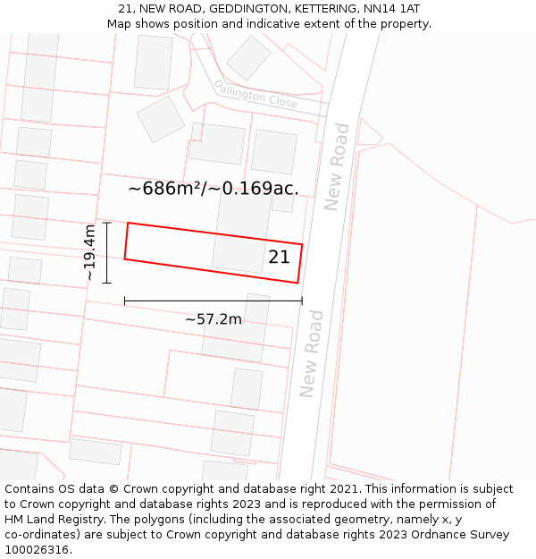 21, NEW ROAD, GEDDINGTON, KETTERING, NN14 1AT: Plot and title map