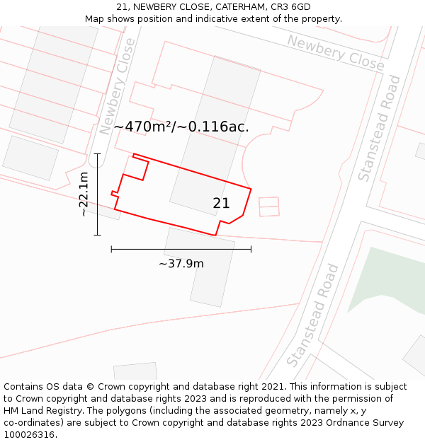 21, NEWBERY CLOSE, CATERHAM, CR3 6GD: Plot and title map
