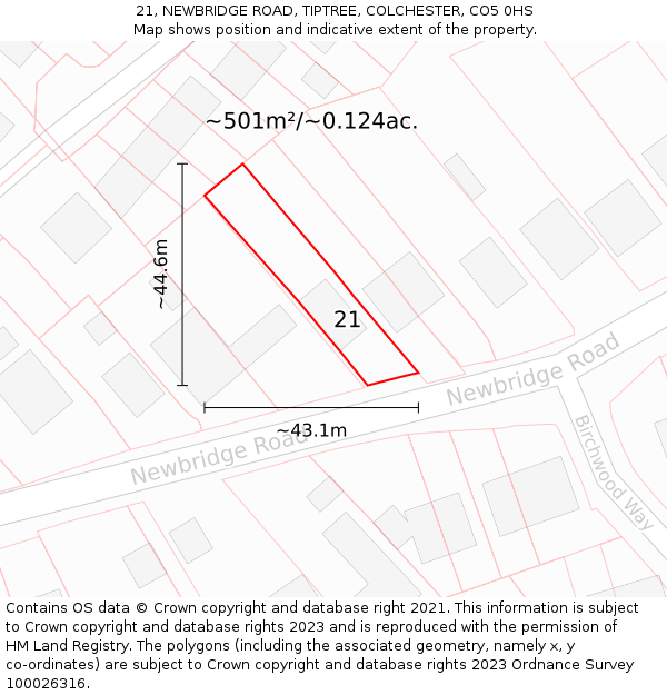 21, NEWBRIDGE ROAD, TIPTREE, COLCHESTER, CO5 0HS: Plot and title map