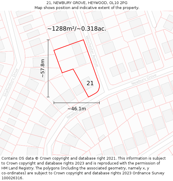 21, NEWBURY GROVE, HEYWOOD, OL10 2PG: Plot and title map