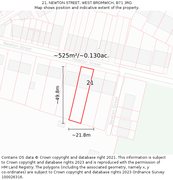 21, NEWTON STREET, WEST BROMWICH, B71 3RG: Plot and title map