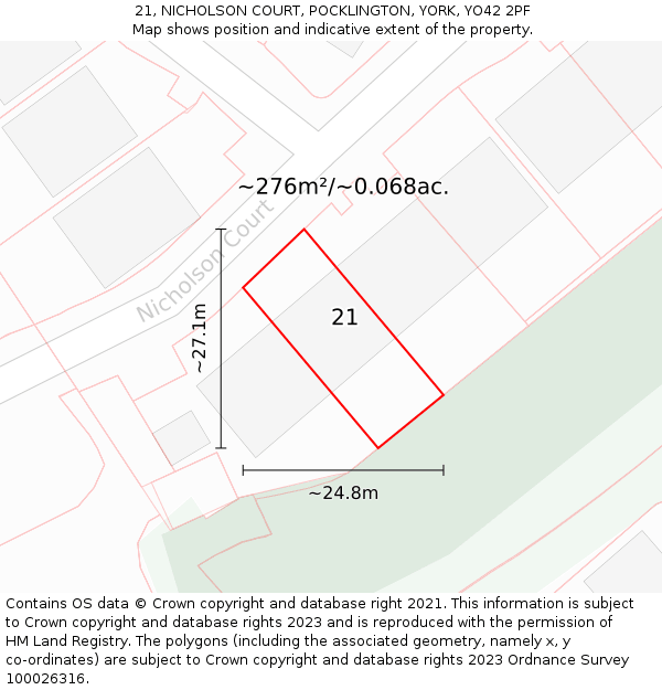 21, NICHOLSON COURT, POCKLINGTON, YORK, YO42 2PF: Plot and title map