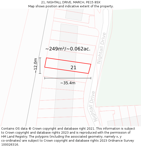 21, NIGHTALL DRIVE, MARCH, PE15 8SX: Plot and title map