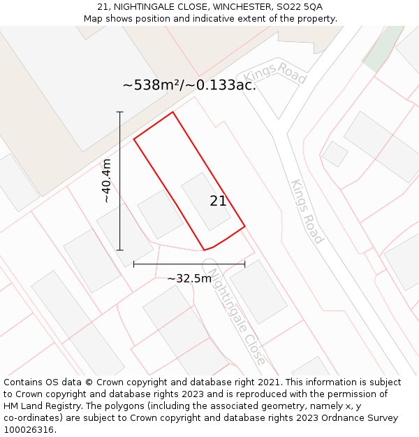 21, NIGHTINGALE CLOSE, WINCHESTER, SO22 5QA: Plot and title map