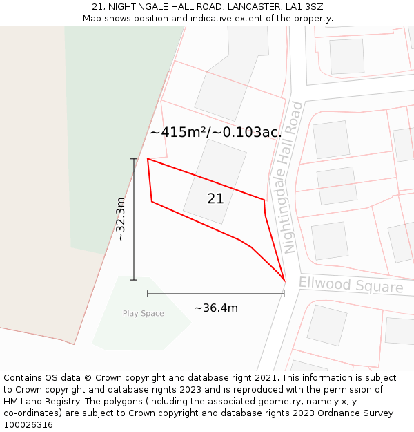 21, NIGHTINGALE HALL ROAD, LANCASTER, LA1 3SZ: Plot and title map