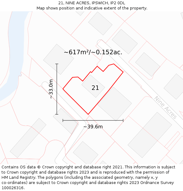 21, NINE ACRES, IPSWICH, IP2 0DL: Plot and title map