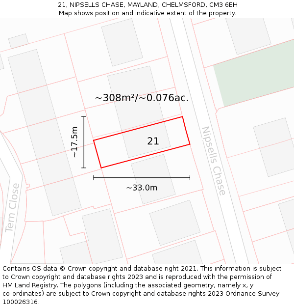 21, NIPSELLS CHASE, MAYLAND, CHELMSFORD, CM3 6EH: Plot and title map