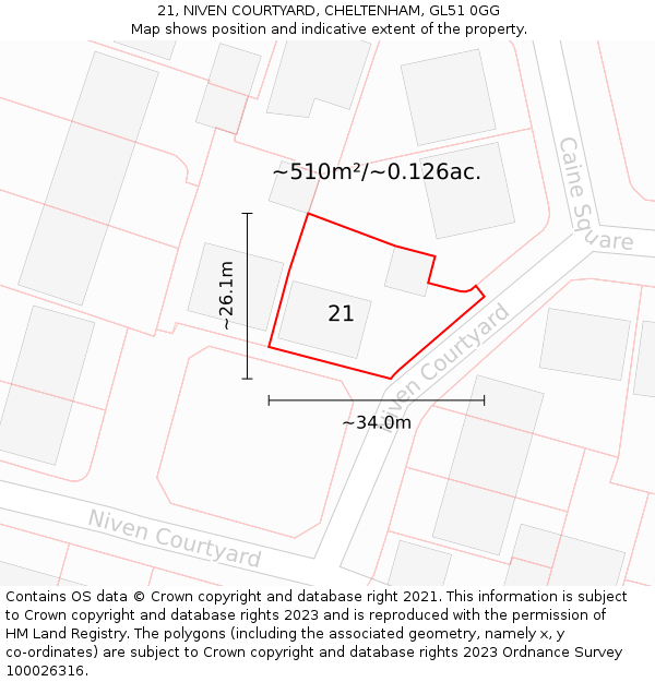 21, NIVEN COURTYARD, CHELTENHAM, GL51 0GG: Plot and title map