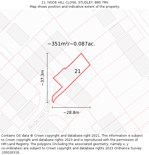 21, NODE HILL CLOSE, STUDLEY, B80 7RN: Plot and title map