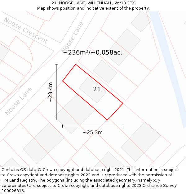 21, NOOSE LANE, WILLENHALL, WV13 3BX: Plot and title map
