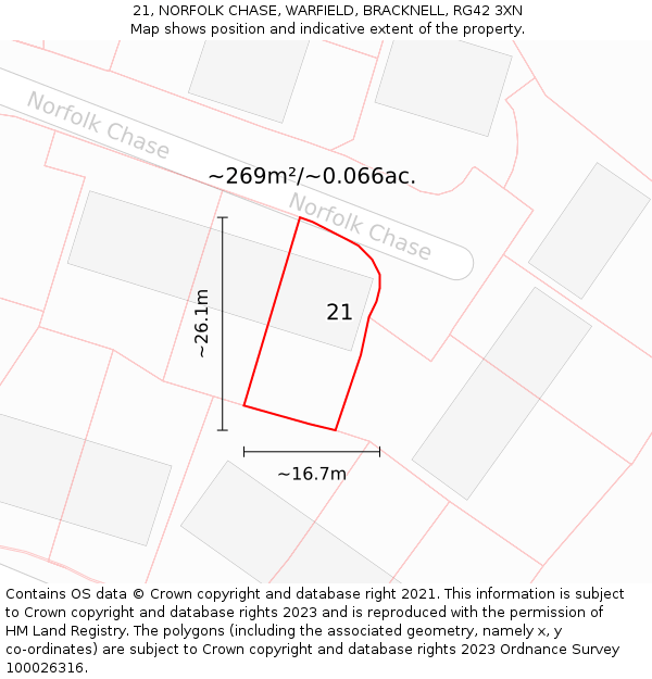 21, NORFOLK CHASE, WARFIELD, BRACKNELL, RG42 3XN: Plot and title map