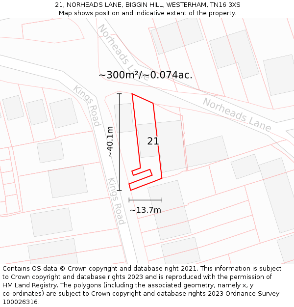 21, NORHEADS LANE, BIGGIN HILL, WESTERHAM, TN16 3XS: Plot and title map