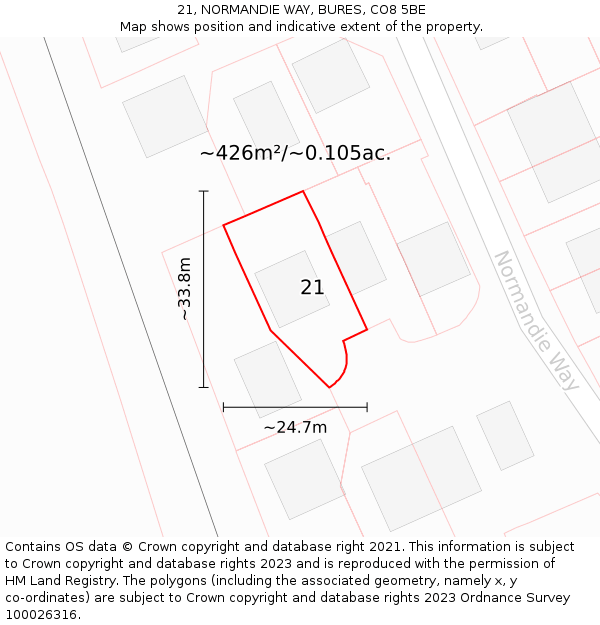 21, NORMANDIE WAY, BURES, CO8 5BE: Plot and title map