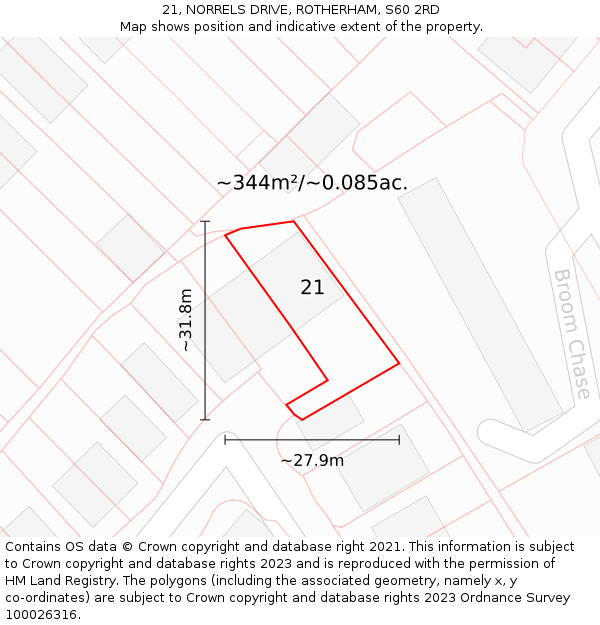 21, NORRELS DRIVE, ROTHERHAM, S60 2RD: Plot and title map