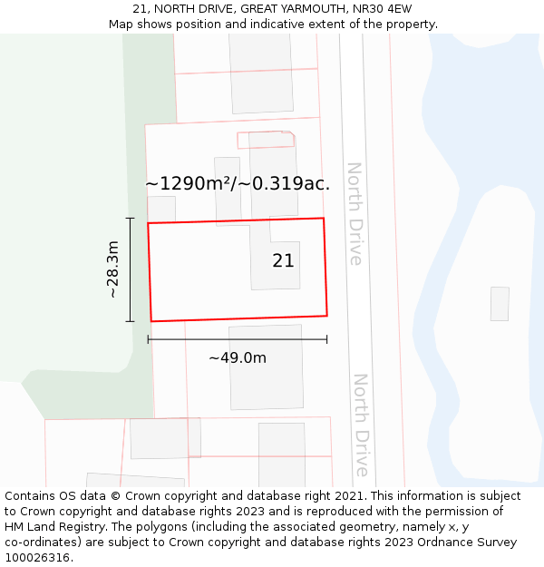 21, NORTH DRIVE, GREAT YARMOUTH, NR30 4EW: Plot and title map