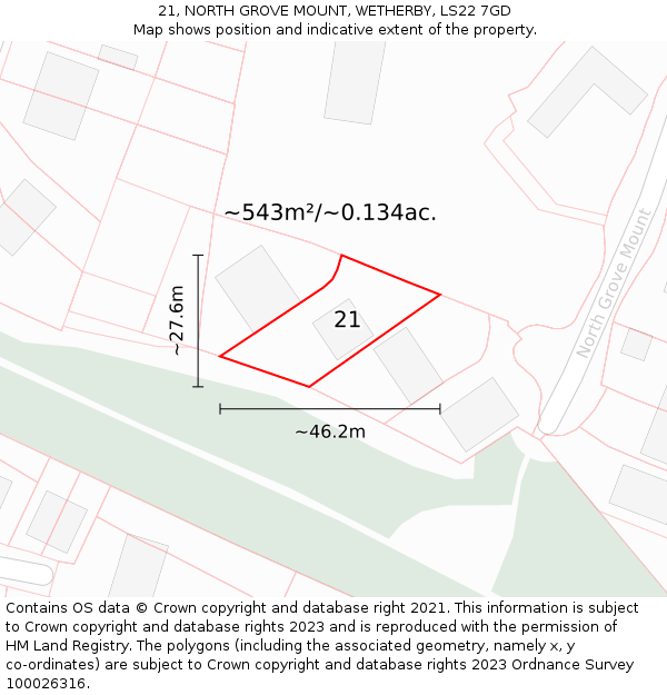 21, NORTH GROVE MOUNT, WETHERBY, LS22 7GD: Plot and title map
