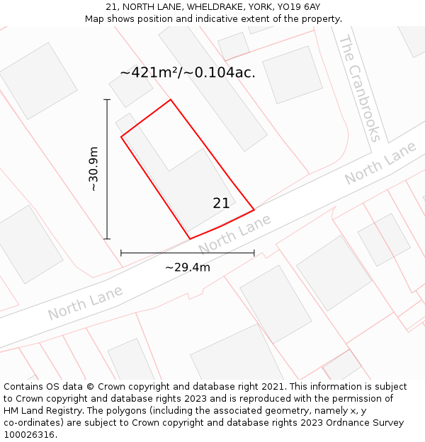 21, NORTH LANE, WHELDRAKE, YORK, YO19 6AY: Plot and title map