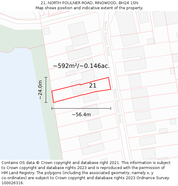 21, NORTH POULNER ROAD, RINGWOOD, BH24 1SN: Plot and title map