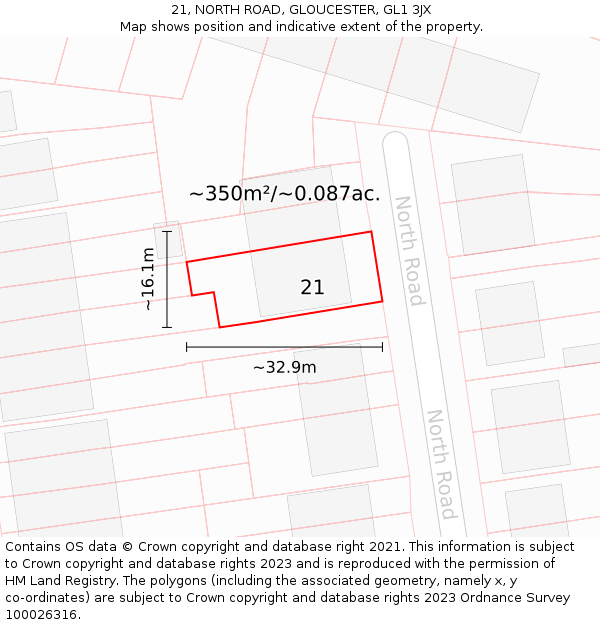 21, NORTH ROAD, GLOUCESTER, GL1 3JX: Plot and title map