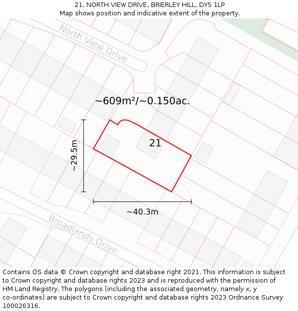 21, NORTH VIEW DRIVE, BRIERLEY HILL, DY5 1LP: Plot and title map