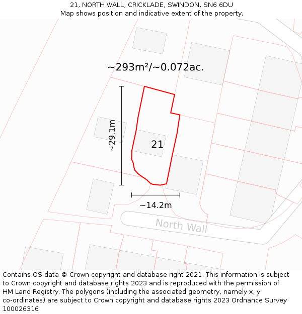 21, NORTH WALL, CRICKLADE, SWINDON, SN6 6DU: Plot and title map