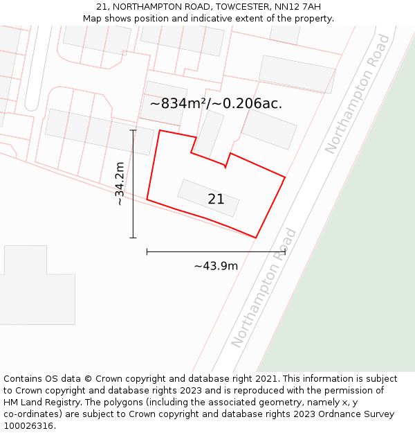 21, NORTHAMPTON ROAD, TOWCESTER, NN12 7AH: Plot and title map