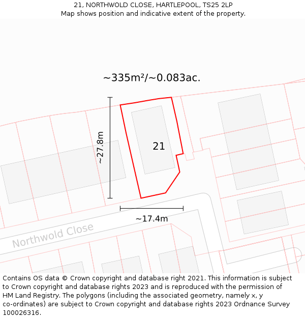 21, NORTHWOLD CLOSE, HARTLEPOOL, TS25 2LP: Plot and title map