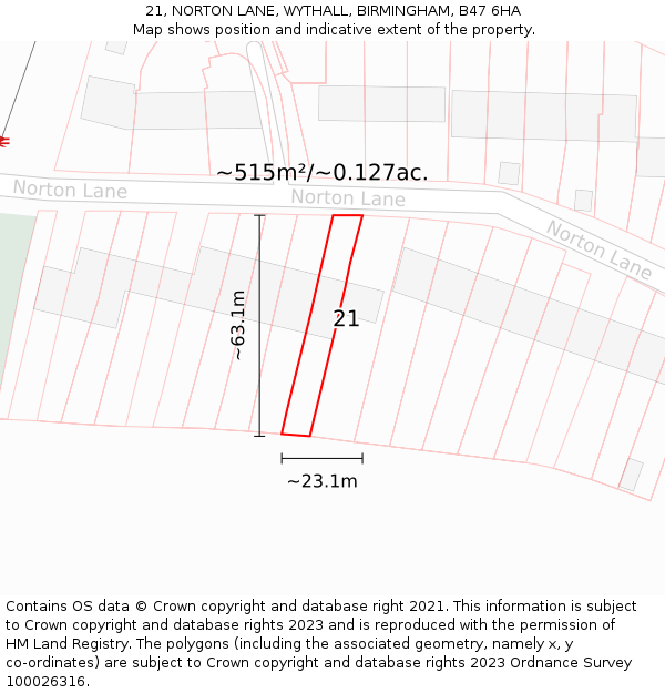 21, NORTON LANE, WYTHALL, BIRMINGHAM, B47 6HA: Plot and title map