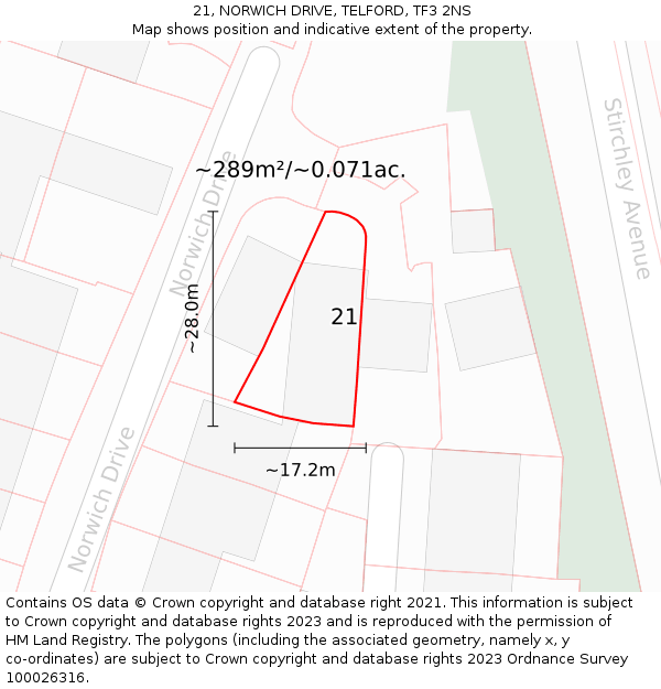 21, NORWICH DRIVE, TELFORD, TF3 2NS: Plot and title map