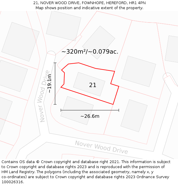21, NOVER WOOD DRIVE, FOWNHOPE, HEREFORD, HR1 4PN: Plot and title map
