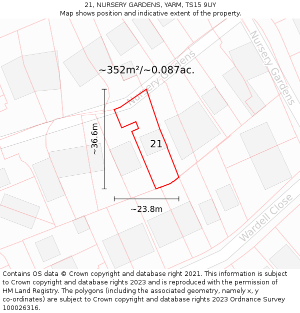 21, NURSERY GARDENS, YARM, TS15 9UY: Plot and title map