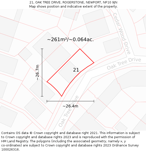 21, OAK TREE DRIVE, ROGERSTONE, NEWPORT, NP10 9JN: Plot and title map